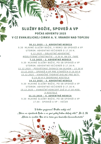 Rozpis služieb Božích počas adventu 2025