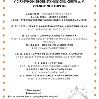 Rozpis služieb Božích počas vianočných a novoročných sviatkov 2025/2026